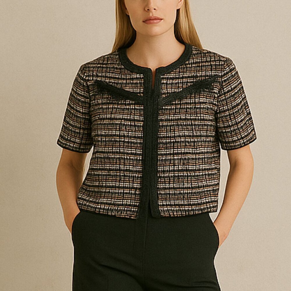 Pinko Italy Tweed Bolero Blazer Jacket Wool Blend Lace Details French Girl Chic - Picture 11 of 11